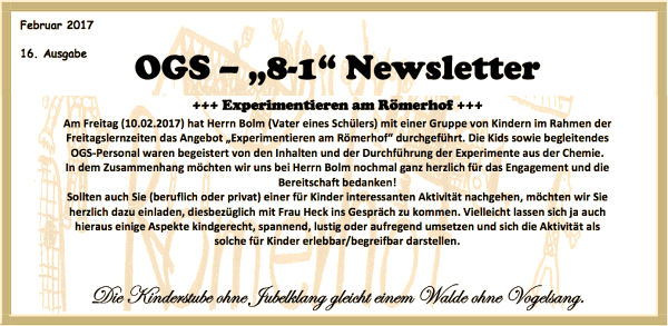 Newsletter-Text: Experimentieren am Römerhof